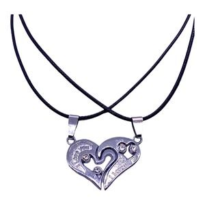 His Her Lovers Husband Wife Couples Silver I Love You Heart Necklaces Set